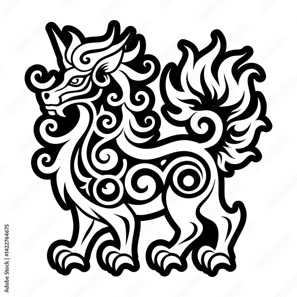 A solid style icon of kirin symbol A solid style icon of kirin symbol