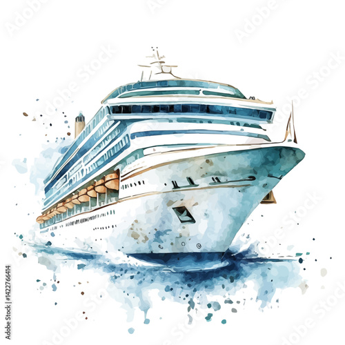 illustration of Cruise Ship Ticket And Brochure, watercolor vector, isolated on a white background.