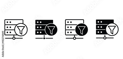 Advanced Filter Server Icons Black and White Database System Filtration Vector Design