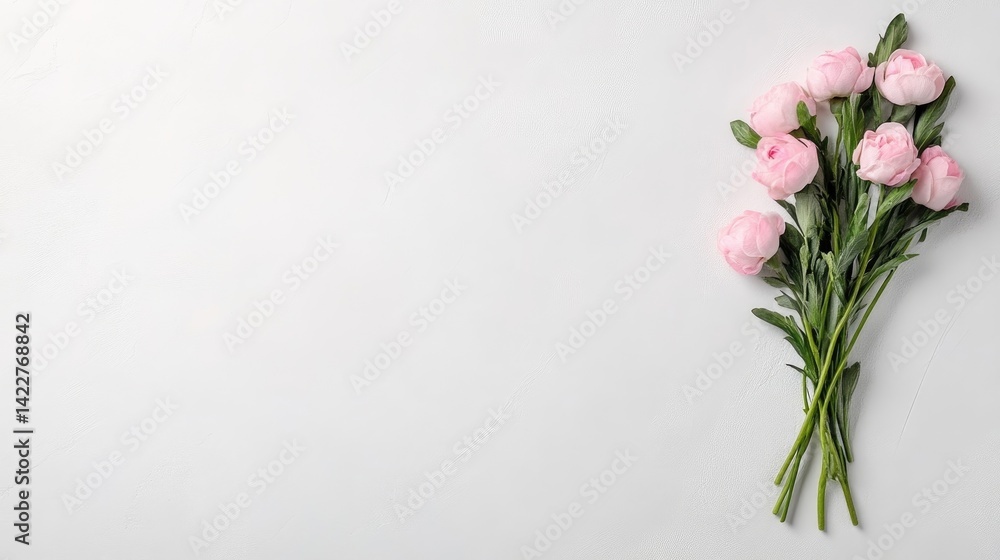 Obraz premium Delicate Pink Flowers Bouquet on White Background