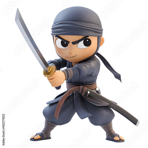 Cute Ninja Figure: Collectible Anime Samurai Toy with Katana on white background
