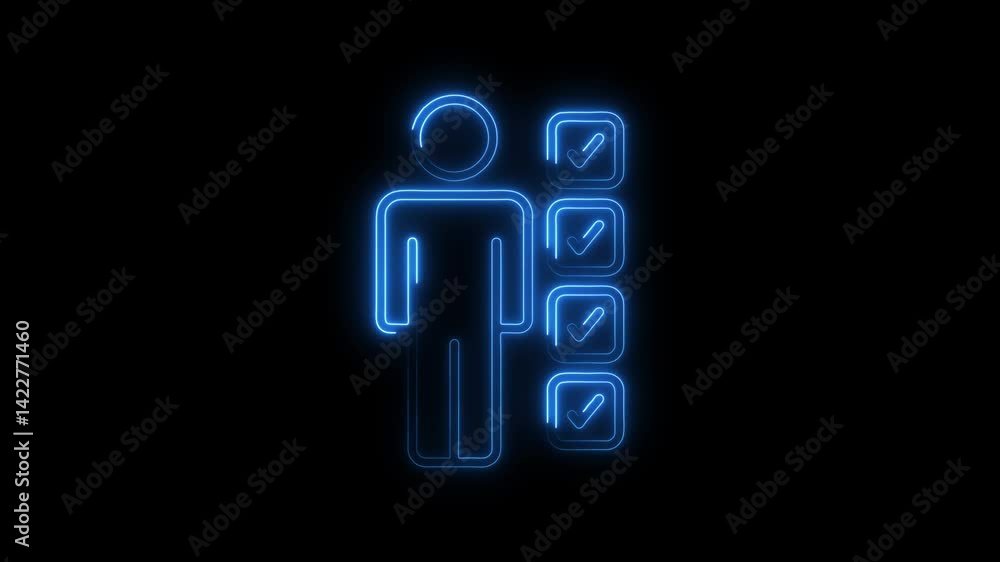 Glowing neon human figure with completed checklist items animation Glowing neon human figure with completed checklist items animation