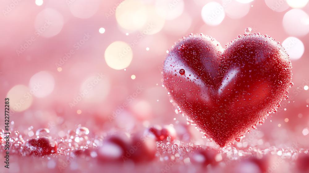 A photorealistic 3D rendering of a cute red heart floating on a soft pink background, perfect for Valentine's Day. High-resolution, detailed, and elegantly minimal with natural lighting