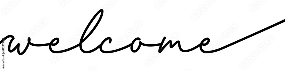 Welcome. Continuous line handwritten inscription. Flat vector illustration isolated on white Welcome. Continuous line handwritten inscription. Flat vector illustration isolated on white