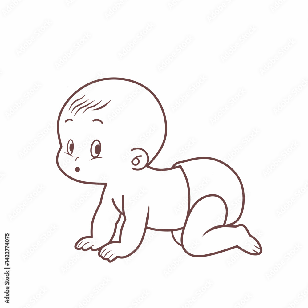 Adorable Baby Crawling Vector Illustration isolated on white. a baby in a diaper crawling around. Adorable Baby Crawling Vector Illustration isolated on white. a baby in a diaper crawling around.