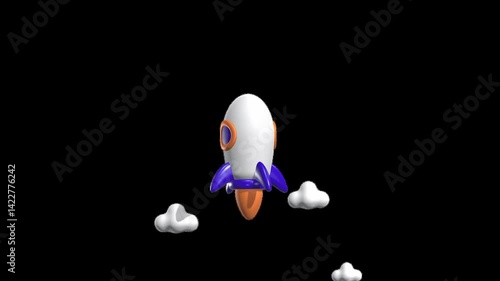 Rocket Loading Animated 3D Icon with transparent background (HD) Alpha channel