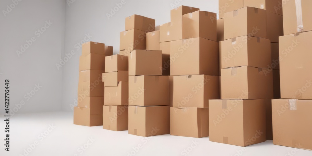 Several empty brown cardboard boxes arranged on a pure white backdrop , image, conservation, orderly Several empty brown cardboard boxes arranged on a pure white backdrop , image, conservation, orderly