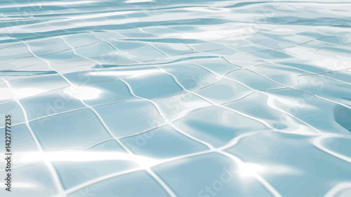 This high-resolution close-up image shows an abstract water texture. The repeating pattern of light blue tiles in the image is slightly distorted by the gentle movement of the water's surface.