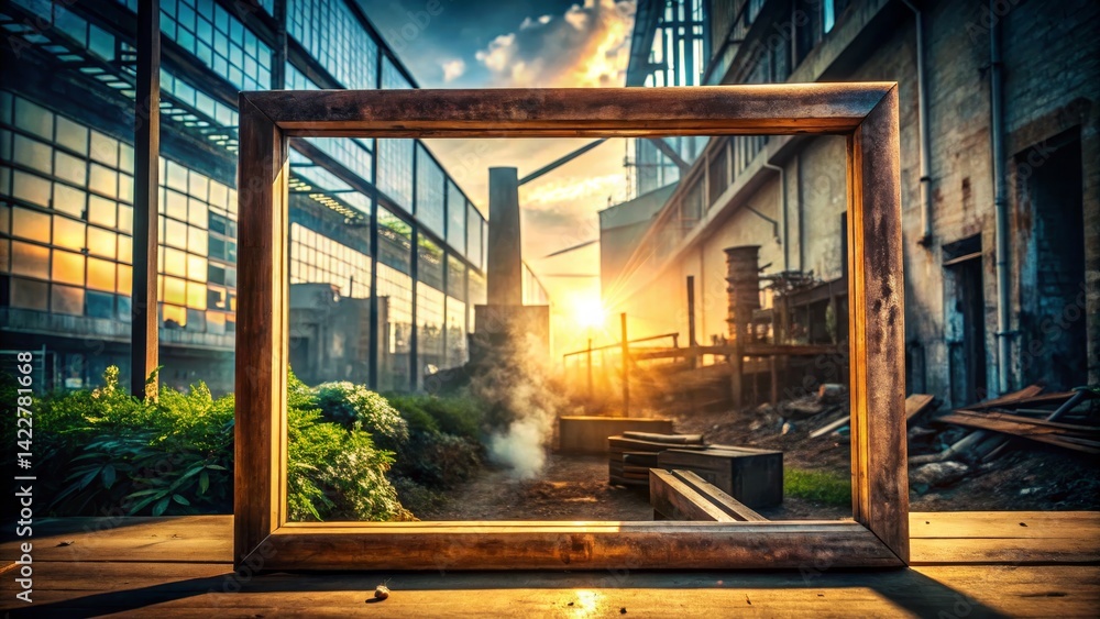 Fototapeta premium Framed Industrial Landscape with Sunset