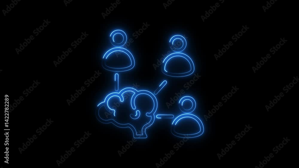 Abstract neon brain network connecting people for teamwork and collaborative idea generation on black background Abstract neon brain network connecting people for teamwork and collaborative idea generation on black background