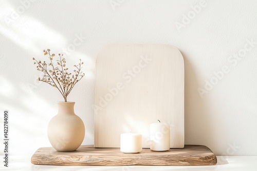 A serene minimalist altar scene featuring candlelight, perfect for ceremonies and spiritual settings.