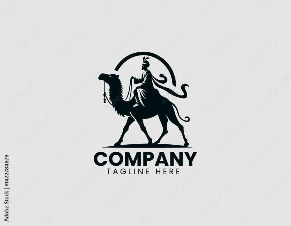 Pious Figure on Camelback Illustration Logo Pious Figure on Camelback Illustration Logo