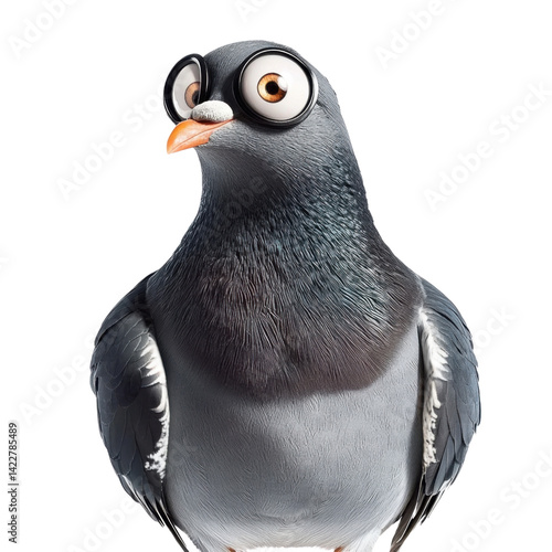 cartoon pigeon with glasses on transparent background