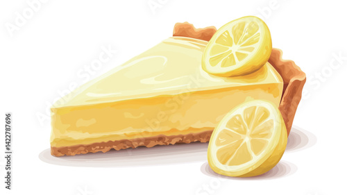 A close-up of a slice of lemon tart showing the creamy pale yellow filling encased in a light brown, crispy crust.