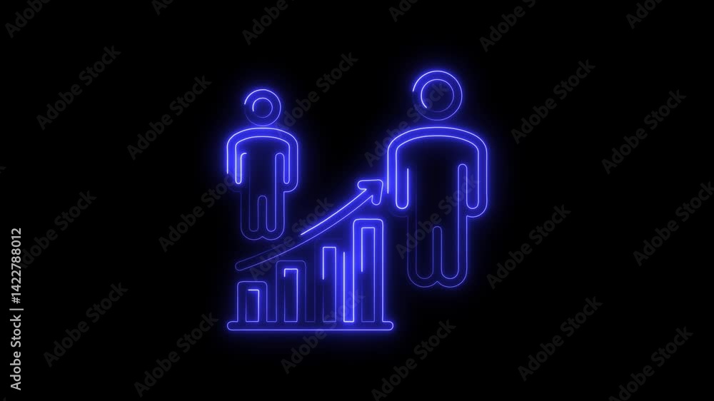 Business growth concept with people and rising graph neon glow Business growth concept with people and rising graph neon glow