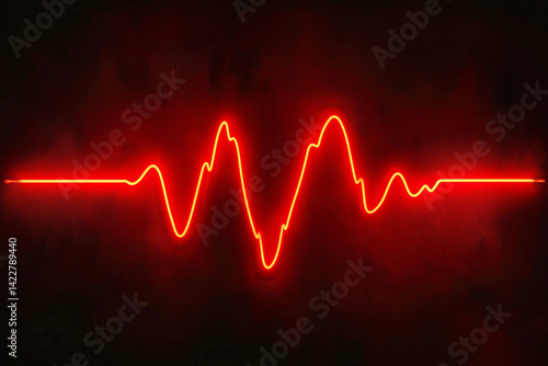 Neon red heartbeat pulse line on a dark background, symbolizing energy, vitality, and life.