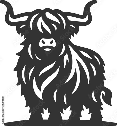 Highland cattle animal running silhouette vector