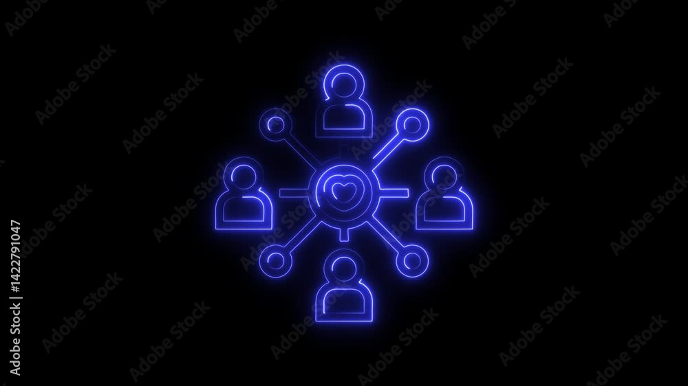 Neon network illustration featuring a heart and person icons for social connection Neon network illustration featuring a heart and person icons for social connection