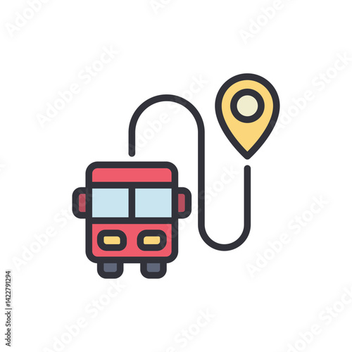Bus trip colored icons, minimalist vector illustration ,simple transparent graphic element .Isolated on white background