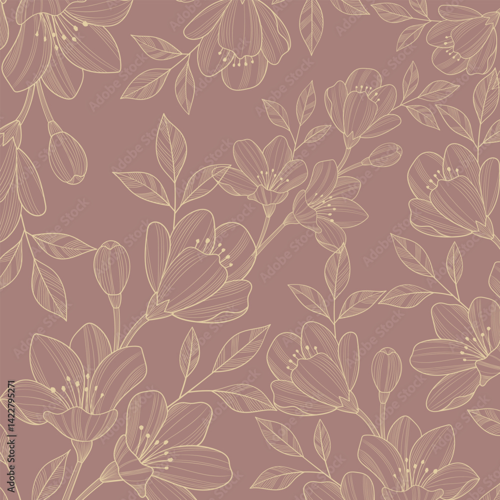 Fototapeta premium Elegance Wedding drawn mono-line floral botanical flower pattern background design