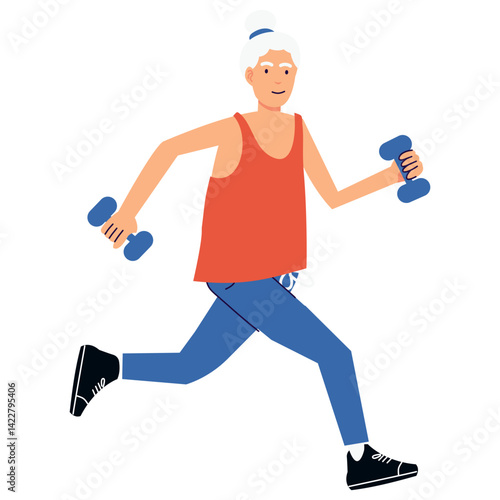 Elderly Pensioner Activity Character. Vector Illustration in Cartoon Style.