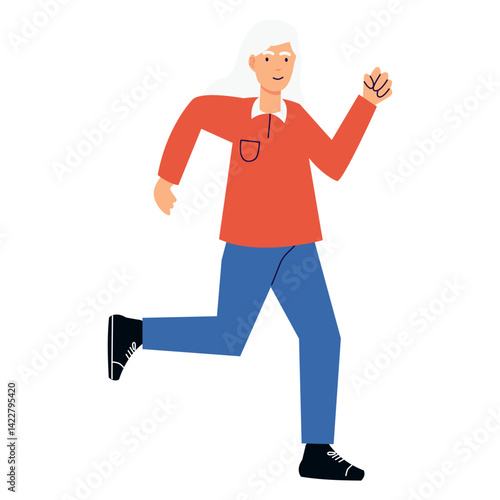 Elderly Pensioner Activity Character. Vector Illustration in Cartoon Style.