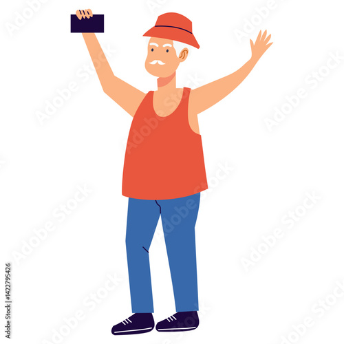 Elderly Pensioner Activity Character. Vector Illustration in Cartoon Style.