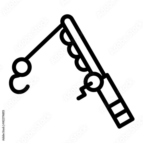 Fishing Rod in Sand Vector Line Icon Design