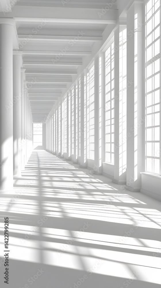 Obraz premium Sunlit White Colonnade Hallway Architecture Interior Design