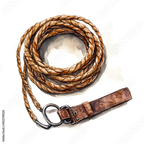 watercolor of Coiled Whip And Leather Belt, vector, isolated on a white background.