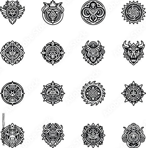 Collection of Shaman Symbols Glyph Style Icons 

