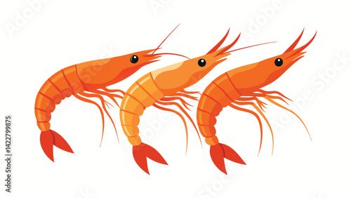 Pack of Fresh Shrimps in a Bowl set of Three Different Poses set with white Background for Seafood Branding, vector illustration