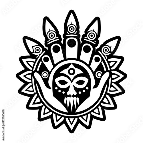 A solid style icon of shaman mask symbol