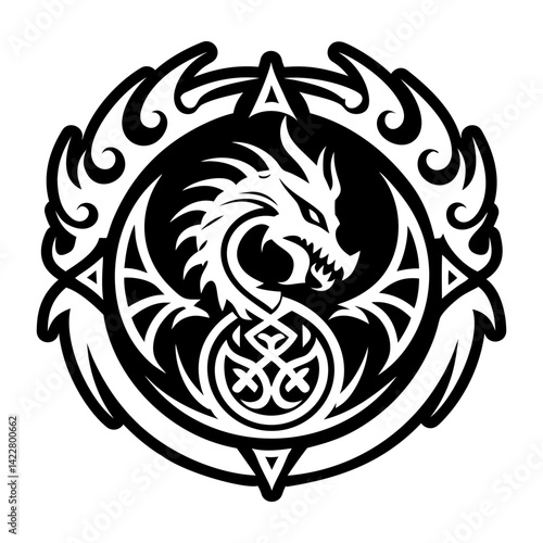 A solid style icon of primordial dragon symbol