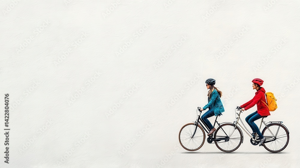 Fototapeta premium Two Women Riding Bicycles