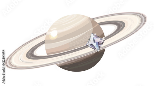 A digital illustration of Saturn, a gas giant known for its prominent ring system. The planet appears in creamy beige and brown tones, with subtle textures suggesting an atmosphere.