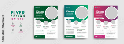 Brochure & Flyer designs with various shapes like round, triangular etc. and customizable colors like off-white, green, sky blue, pink, orange, blue etc.