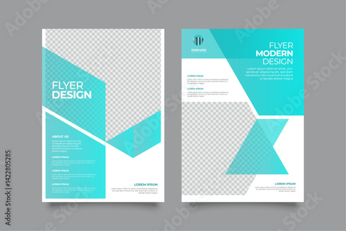 Brochure & Flyer designs with various shapes like round, triangular etc. and customizable colors like off-white, green, sky blue, pink, orange, blue etc.
