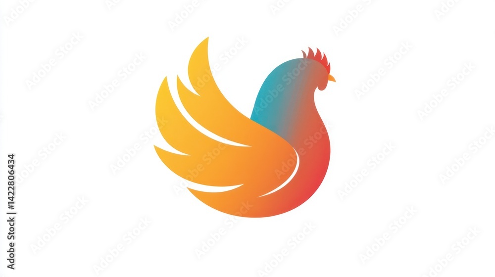 Obraz premium A minimalist chicken icon designed with clean, flat lines and vibrant colors on a white background.