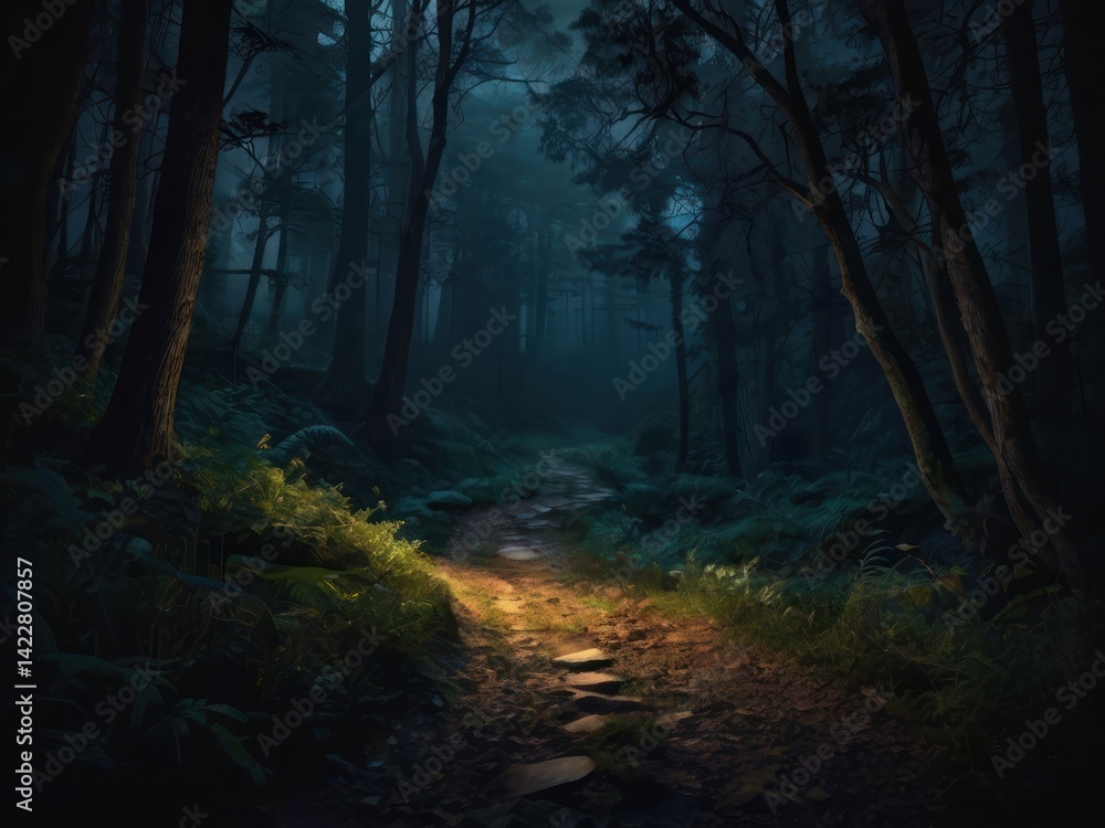 Obraz premium Create a captivating introductory image with mysterious elements, such as a night-time clearing or a winding path, to set the tone for the exploration of the mystery.