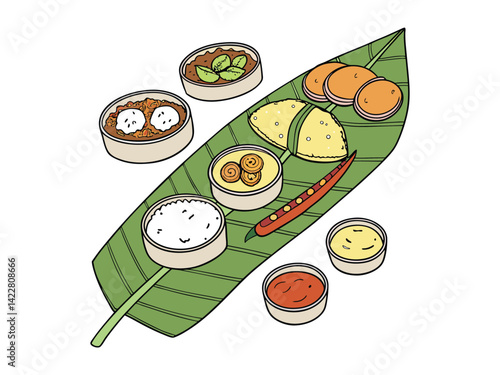 A traditional Indian thali platter. The plate should include colorful dishes like rice, curry, naan bread, and a side of raita. The foods should be neatly arranged on the plate