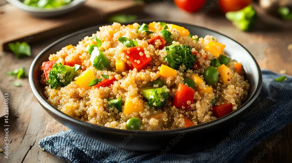 Delicious Quinoa Bowl with Colorful Vegetables, Healthy and Vibrant Vegan Recipe Delicious Quinoa Bowl with Colorful Vegetables, Healthy and Vibrant Vegan Recipe