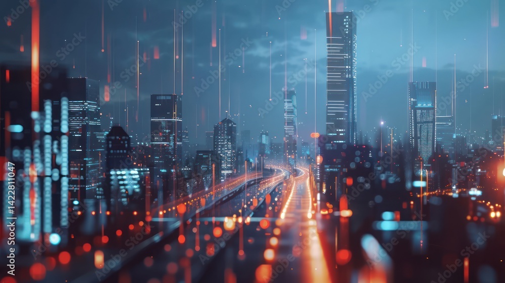 Fototapeta premium Smart city technology integrating IoT and AI.