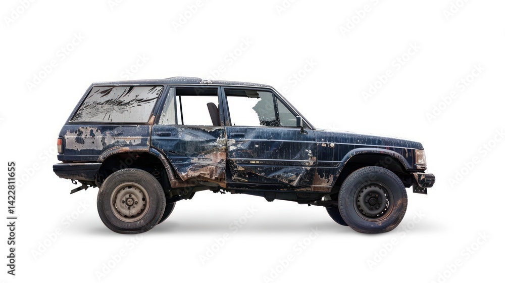 Fototapeta premium Isolated image of a damaged car on a white background.