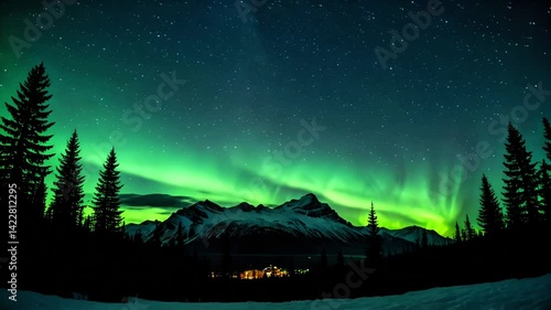 Wallpaper Mural A stunning night view of the green aurora borealis dancing over the mountains. Torontodigital.ca