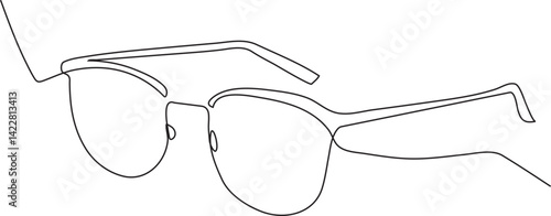 Continuous line drawing of glasses. One line of eyeglasses. Eyeglasses minimalist continuous line art. Editable outline. 