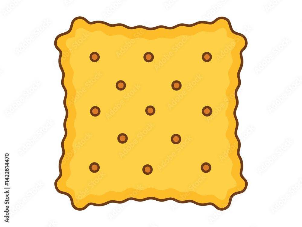 Fototapeta premium A square cracker with a wavy edge, small holes, and some brown spots on a white background