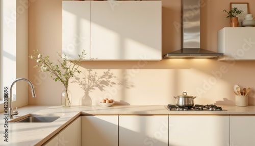 Minimalist smart kitchen design modern home interior photography soft shadows warm tones elegant aesthetic