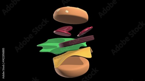 Burger Loading Animated 3D Icon with transparent background (HD) Alpha channel