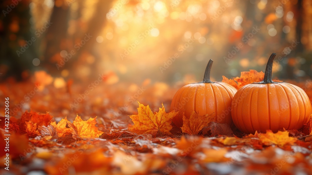 autumn harvest setting with pumpkins and fall leaves - image stock autumn harvest setting with pumpkins and fall leaves - image stock